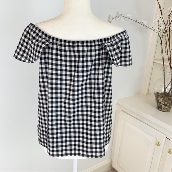 J. Crew Cotton Gingham Ruffle Off Shoulder Top - Picture 3 of 5